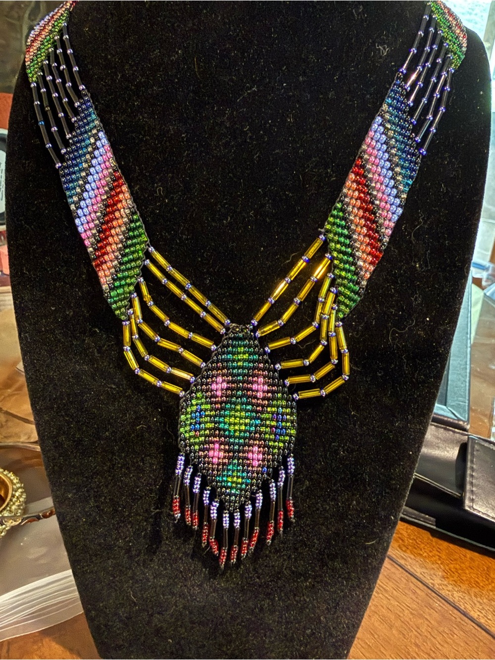 Multicolor Beaded Statement Necklace - Floral Motif